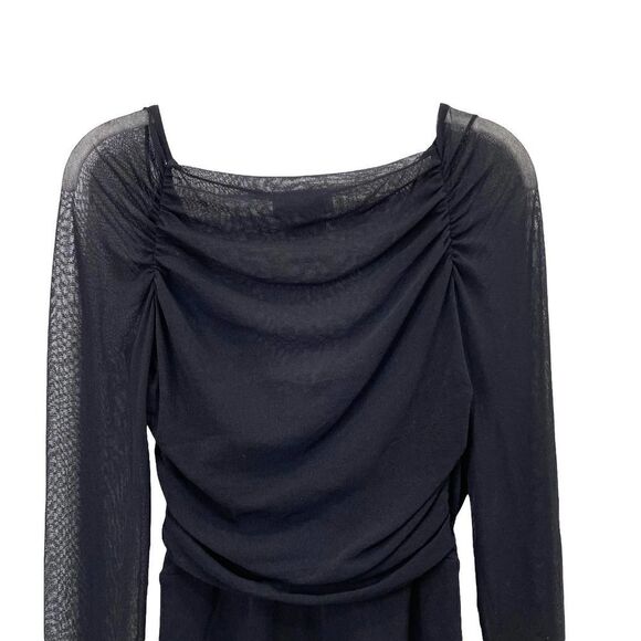 Jean Paul Gaultier Fuzzi mesh faux wrap long sleeve top Sz S black boho goth - Picture 7 of 8